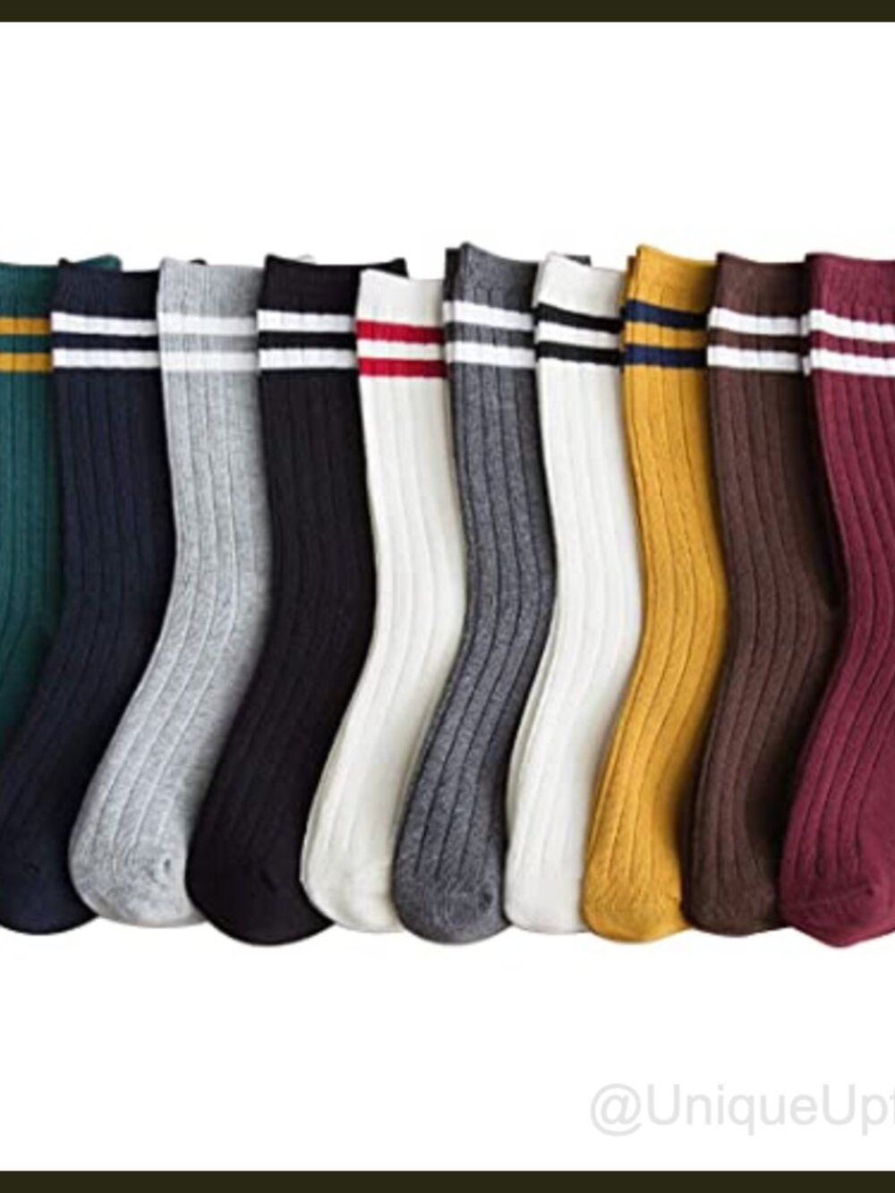 10 Pairs Striped Crew Socks for Women, Retro Cotton Breathable, US 5-9